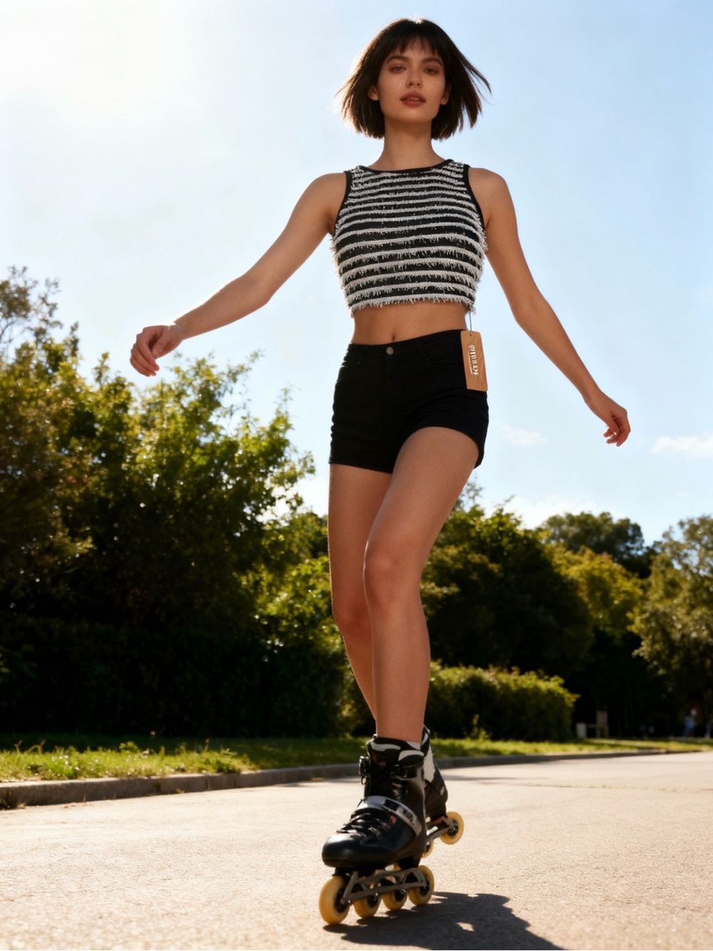 SHEIN Black & White Striped Fringe Crop Tank